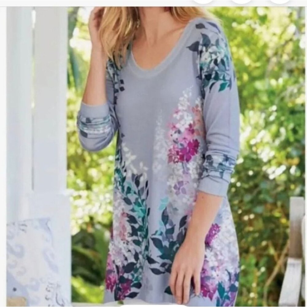 Soft Surroundings Top Medium Lilac Purple Spring Fleur Feminine Tunic Sweater